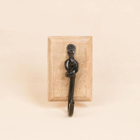 Iron Hook on wooden base - Coiled