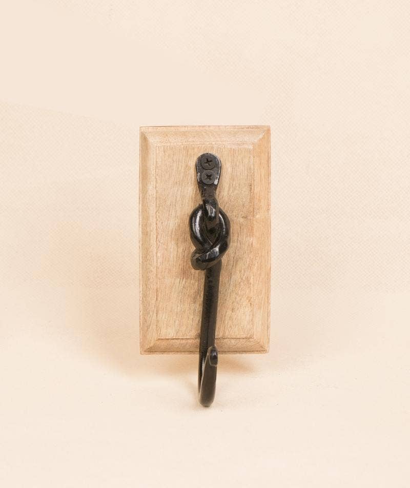 Iron Hook on wooden base - Coiled