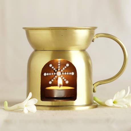 Brass Oil Burner with Etched Design