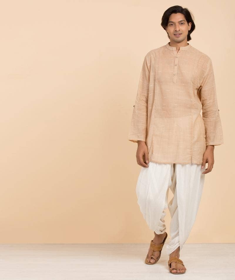 Ecru Handspun Slub Cotton Long Sleeve Kurta for Men