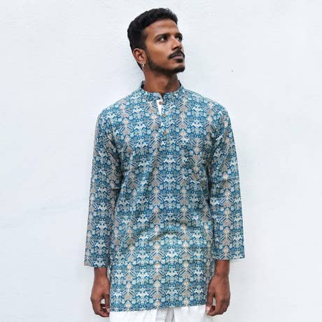 Lightweight Cotton Shirt Kurta - Indigo Blue