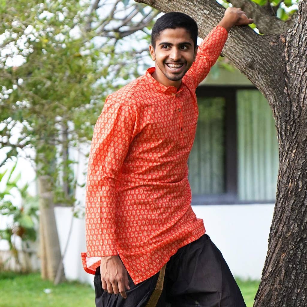 Lightweight Cotton Shirt Kurta - Peach Orange