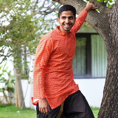 Lightweight Cotton Shirt Kurta - Peach Orange