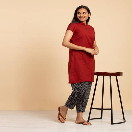 Women's 100% Organic Cotton Kurta with Embroidered "Aum" - Maroon