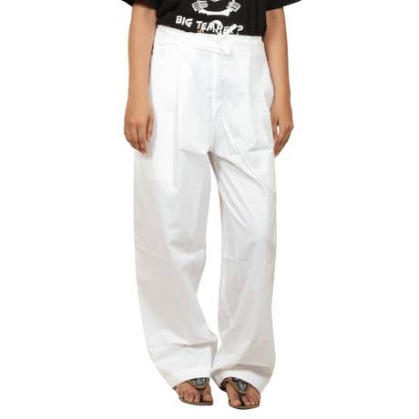Women Organic Cotton Knitted Drawstring Pants - White 