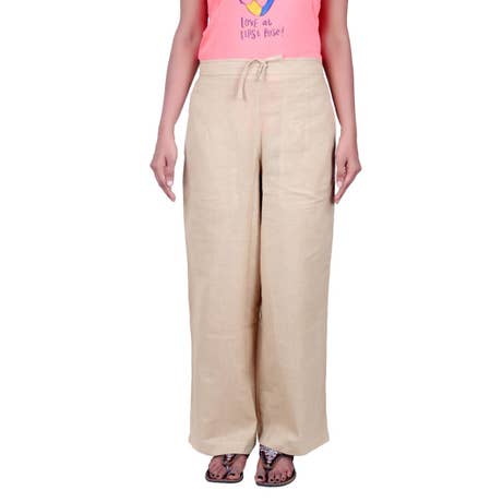 Women Organic Cotton Drawstring Pants - Beige