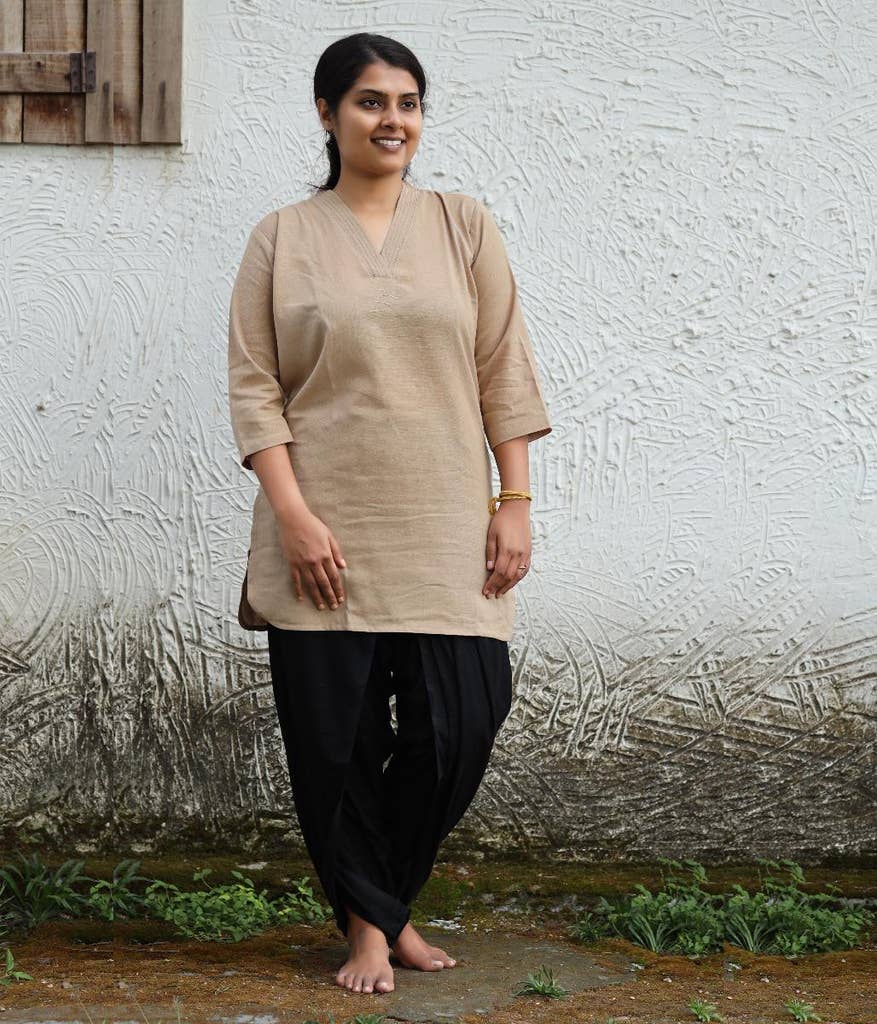 Organic Women's 3/4th Sleeve Aum Kurta - Beige