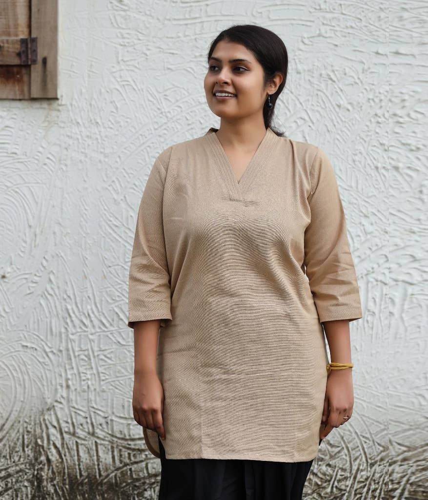 Organic Women's 3/4th Sleeve Aum Kurta - Beige