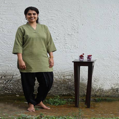 Organic Women's 3/4th Sleeve Aum Kurta - Fern Green