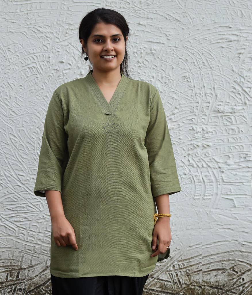 Organic Women's 3/4th Sleeve Aum Kurta - Fern Green
