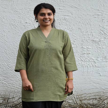 Organic Women's 3/4th Sleeve Aum Kurta - Fern Green