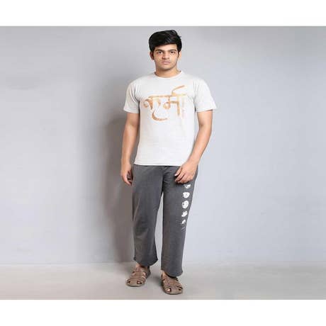 Unisex Copper Printed कर्मा (Karma) Cotton T-shirt - Grey