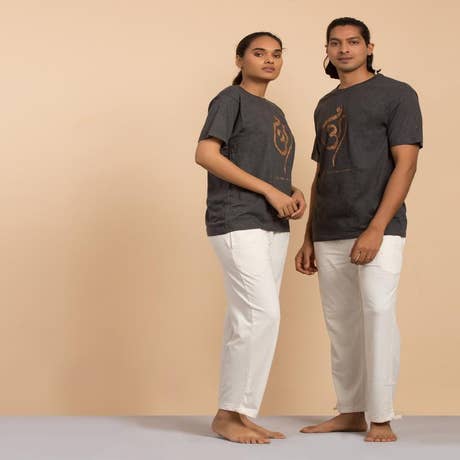 Unisex Copper Printed Aum  Cotton T-shirt - Dark Grey