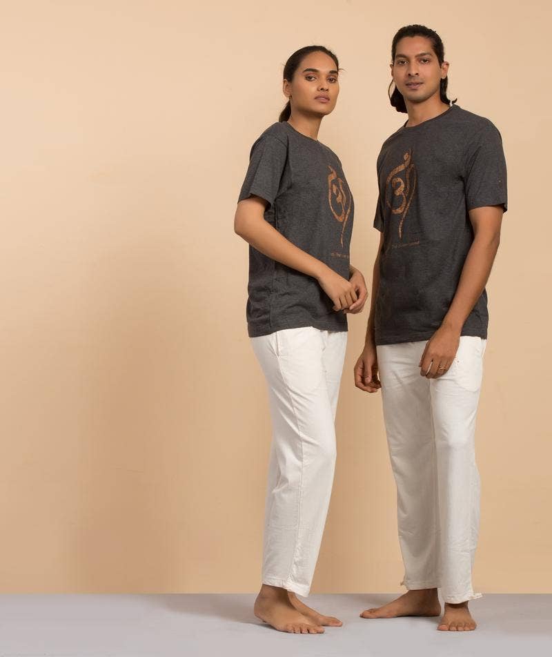 Unisex Copper Printed Aum  Cotton T-shirt - Dark Grey