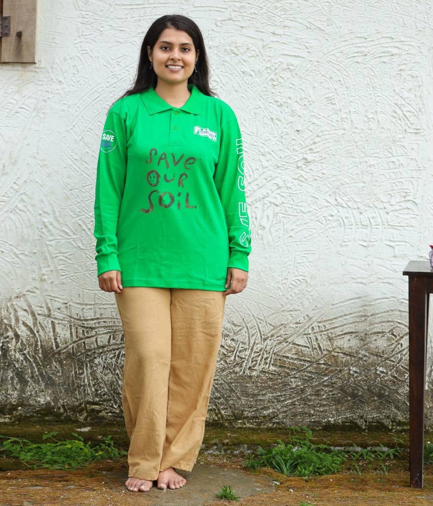 Unisex Save Soil Cotton Collar T Shirt - Green (Relaxed Fit)