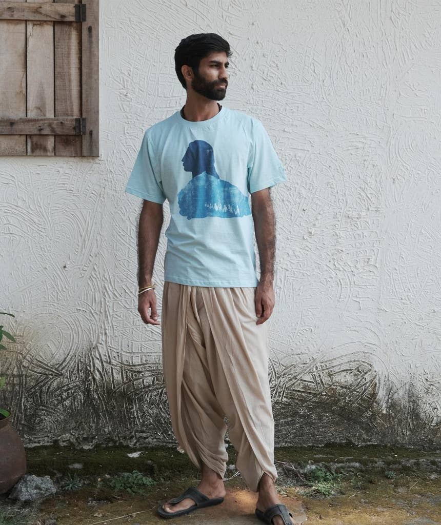 Adiyogi Graceful Melange Cotton T Shirt - Turquoise