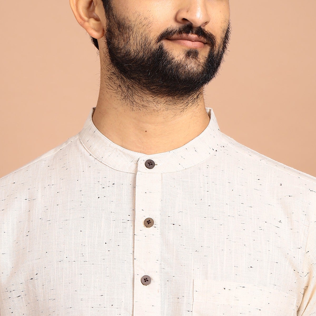Yarn Dyed Full Sleeve Slub Cotton Kurta - Ecru