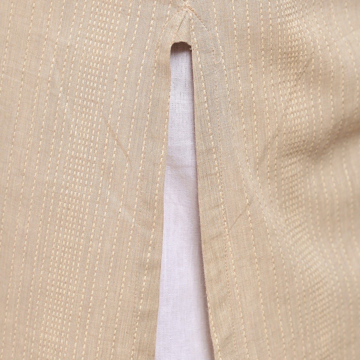 Full Sleeve Cotton Dobby Long Kurta - Grey