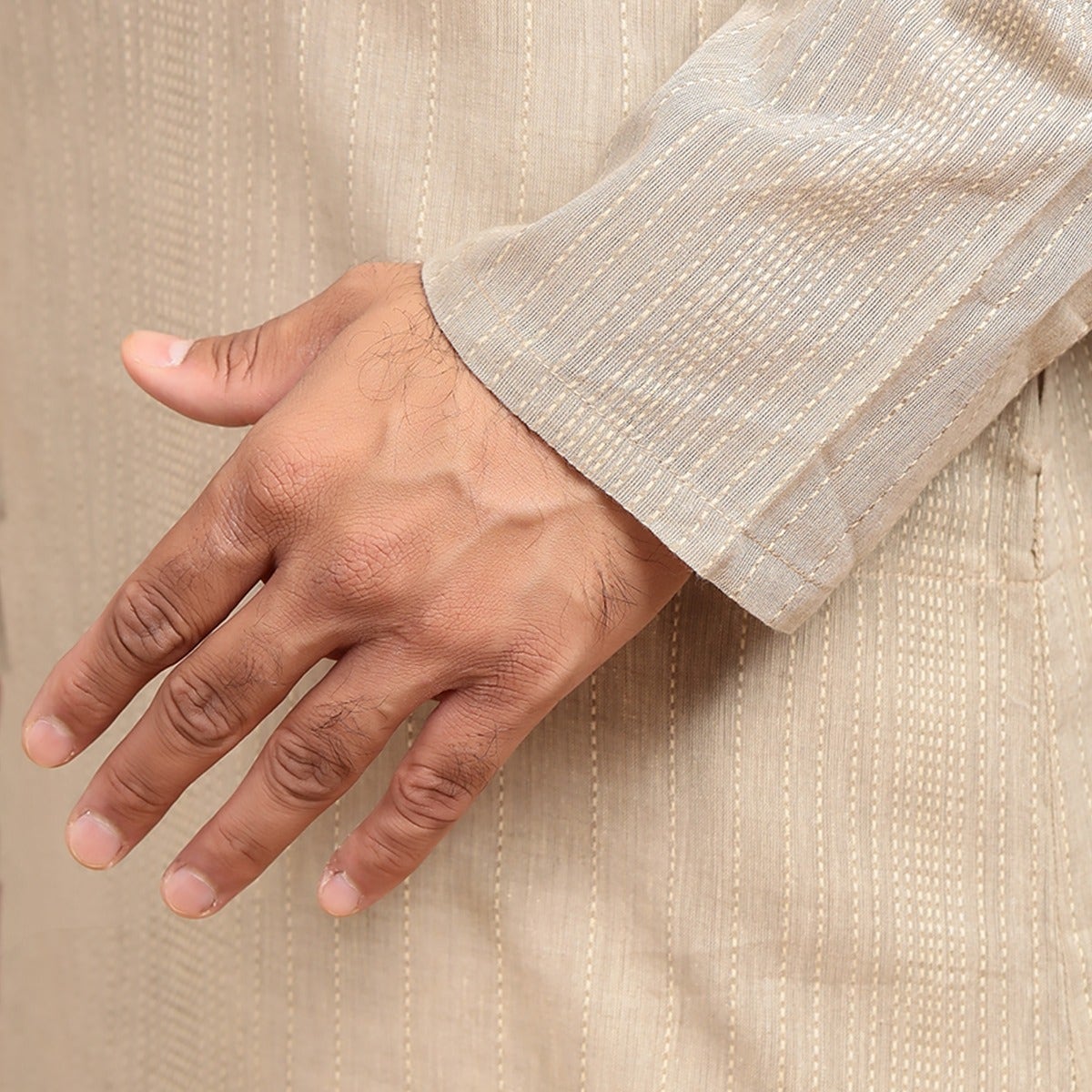 Full Sleeve Cotton Dobby Long Kurta - Grey