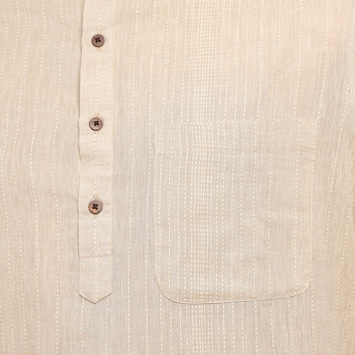 Full Sleeve Cotton Dobby Long Kurta - Grey