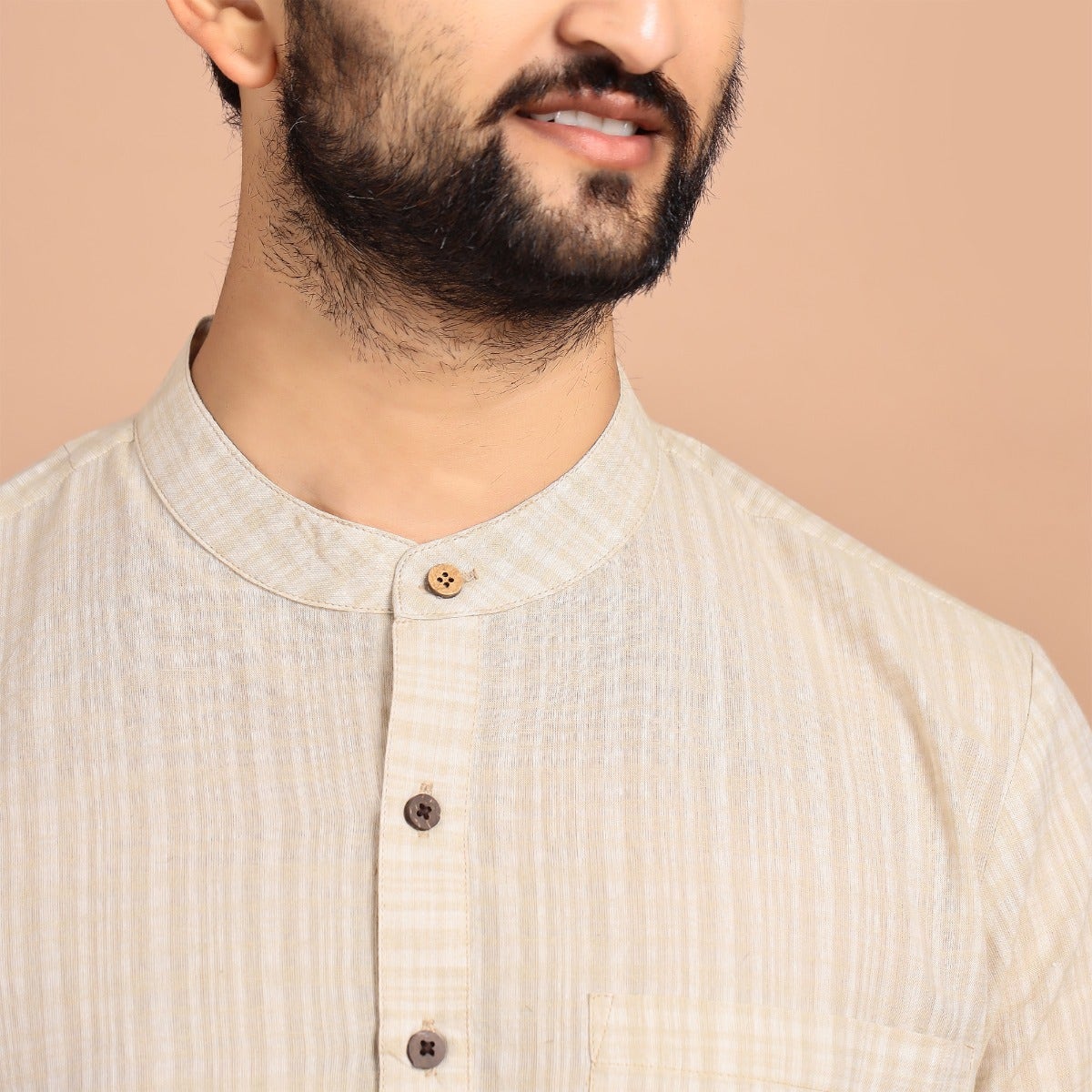 Yarn Dyed Full Sleeve Slub Cotton Kurta - Lt Grey
