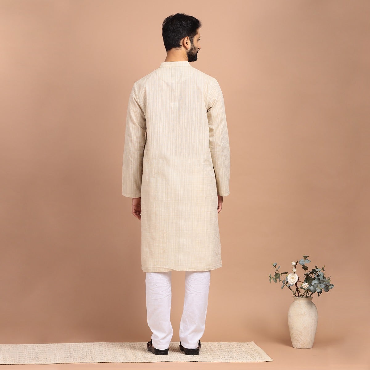 Yarn Dyed Full Sleeve Slub Cotton Kurta - Lt Grey