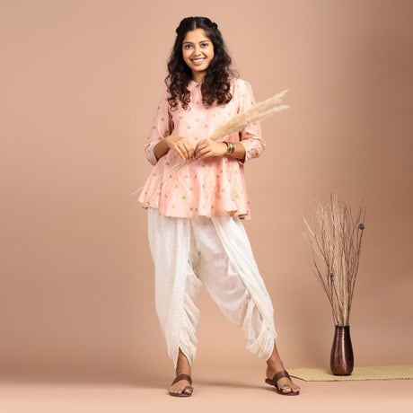 Tonal printed cotton dhoti for women