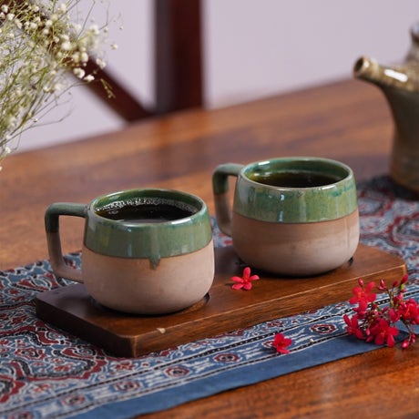 Handcrafted Ceramic Mug - Sea Green Set Of 2