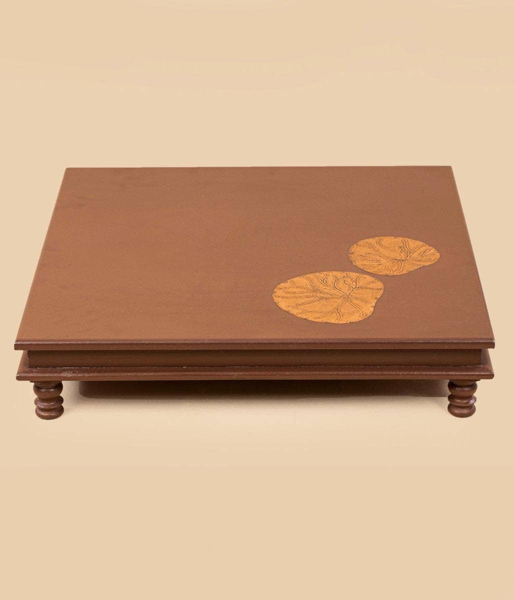 Low side table with copper lotus leaves - Small