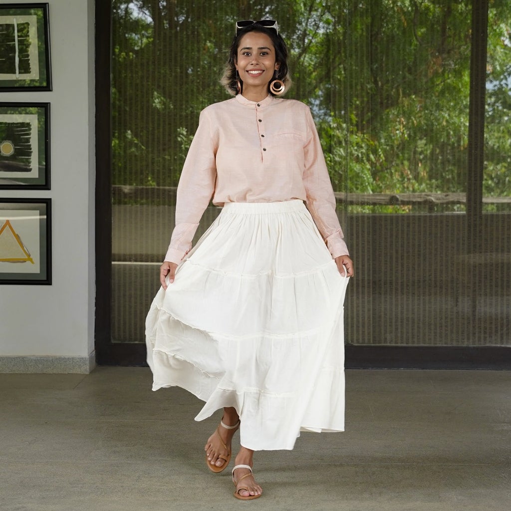 Tiered cotton long skirt - off white