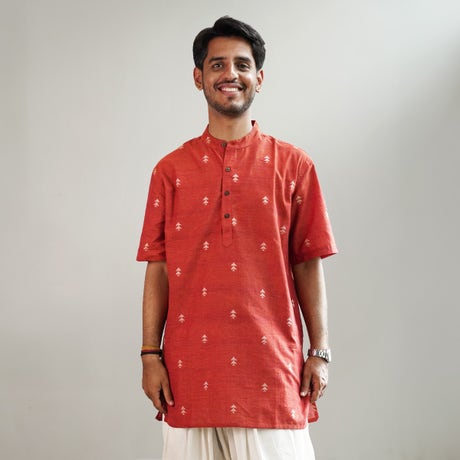 Rustic maroon- short jacqad motif pocket friendly short kurta