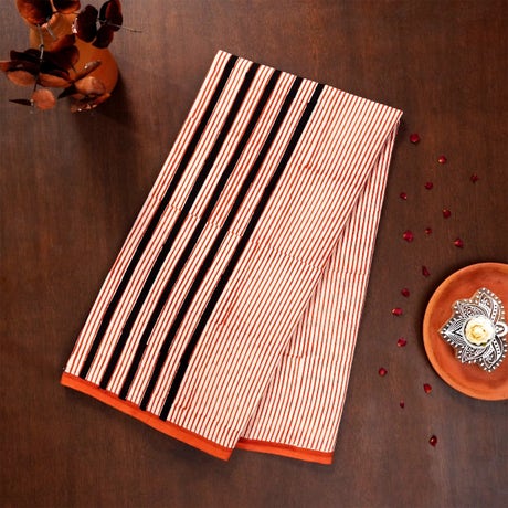 Red, Black, and White Mulmul Cotton Saree