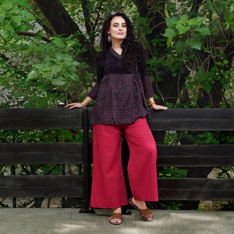 Cotton Palazzo with applique work - Deep Red