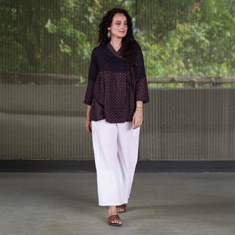 Cotton Palazzo with applique work - White