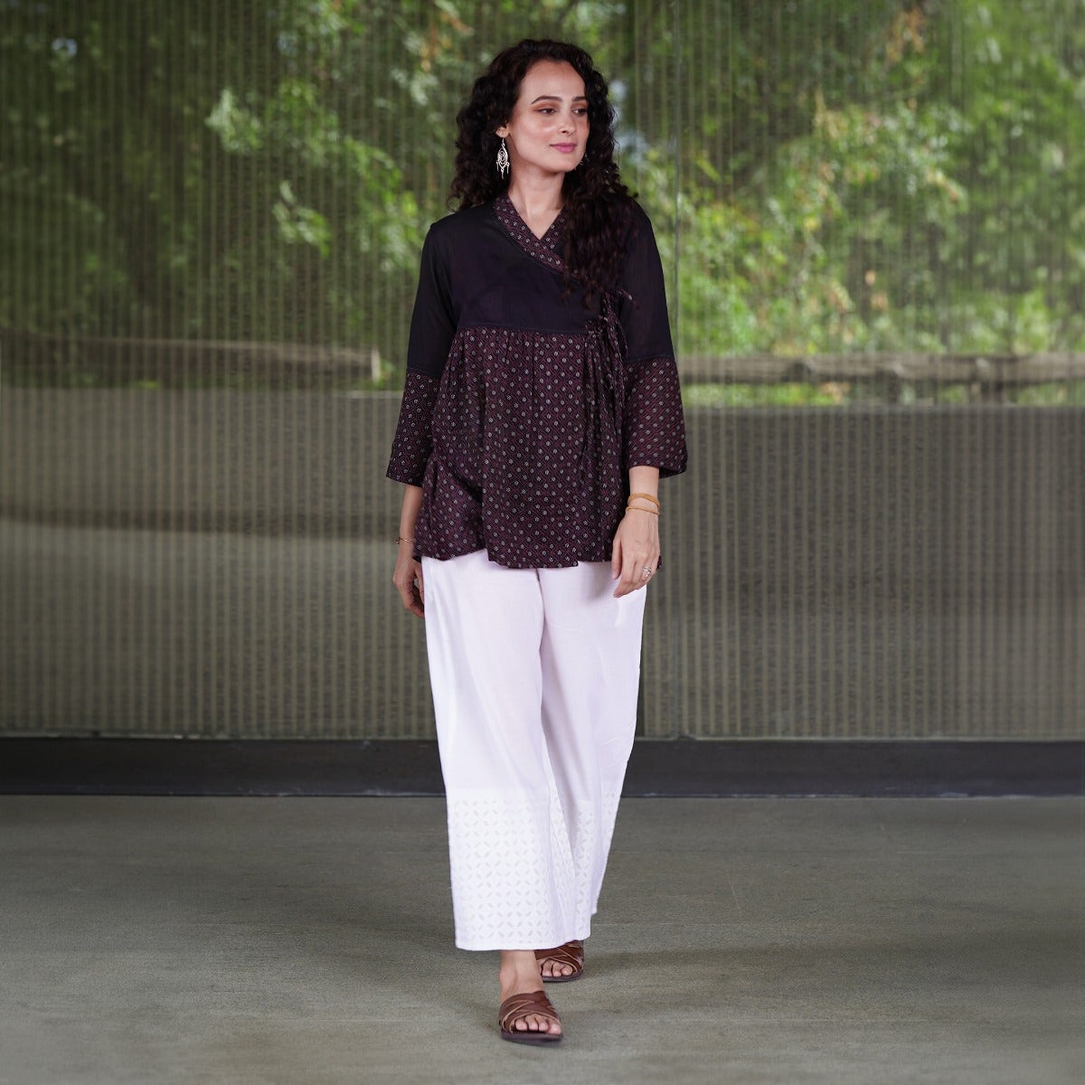 Cotton Palazzo with applique work - White