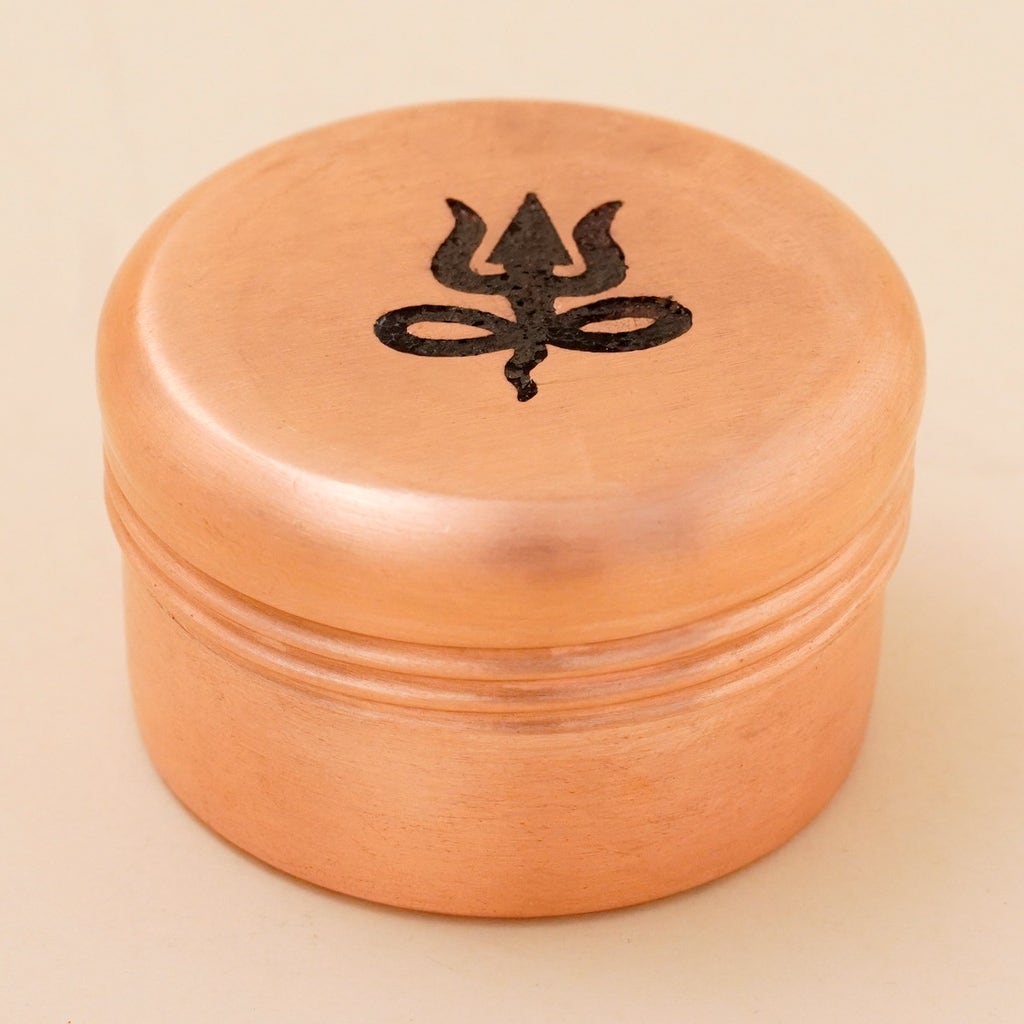 [HO0108416900] Copper Vibhuti Box (Small) - Trishul