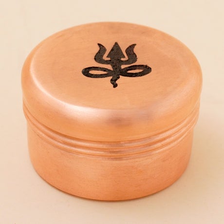 [HO0108416900] Copper Vibhuti Box (Small) - Trishul