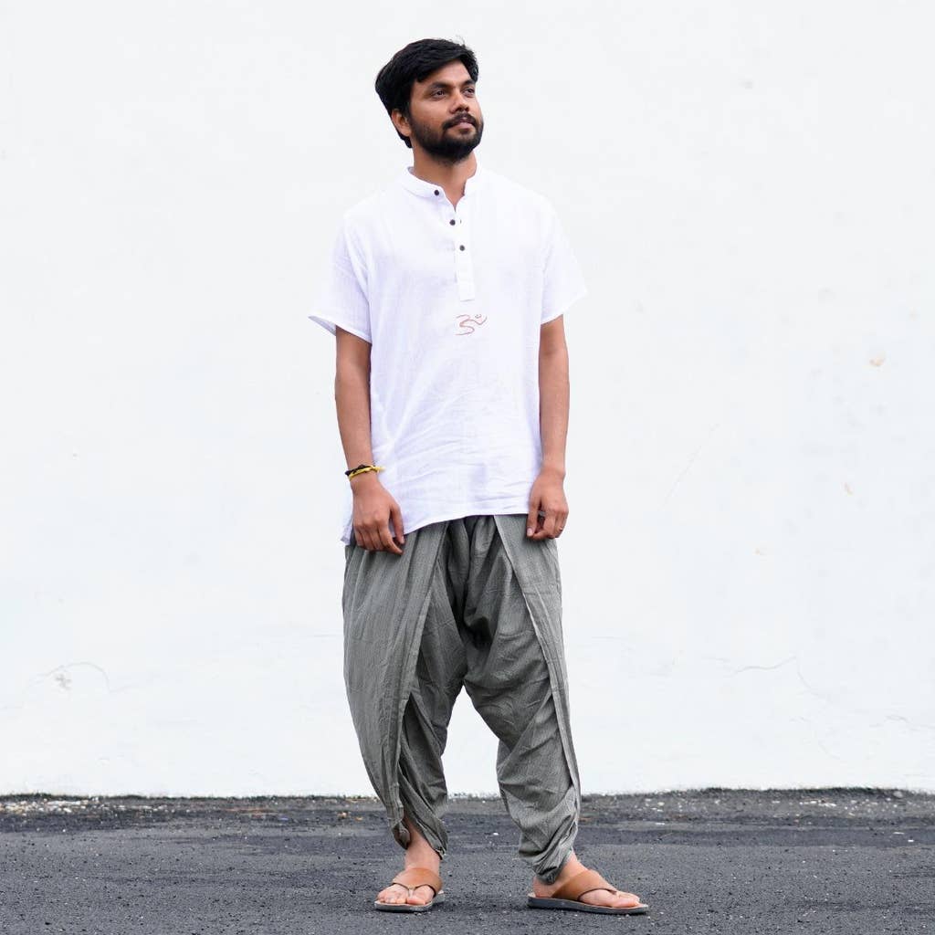 Isha’s signature. Ready to wear Unisex Dhoti Pants - Half moon printed (Sap Green) / Panchakacham.Easy to pull on. Versatile. Comfortable for both casual and formal wear.