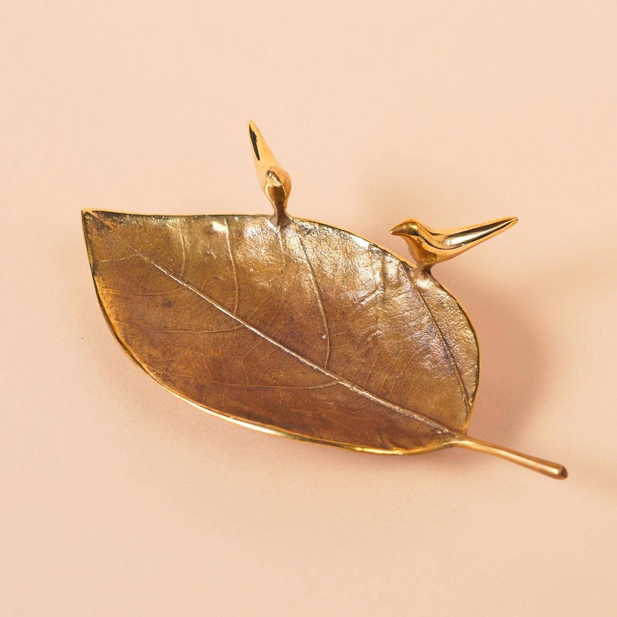 Twin birds on Leaf - Brass Decorative