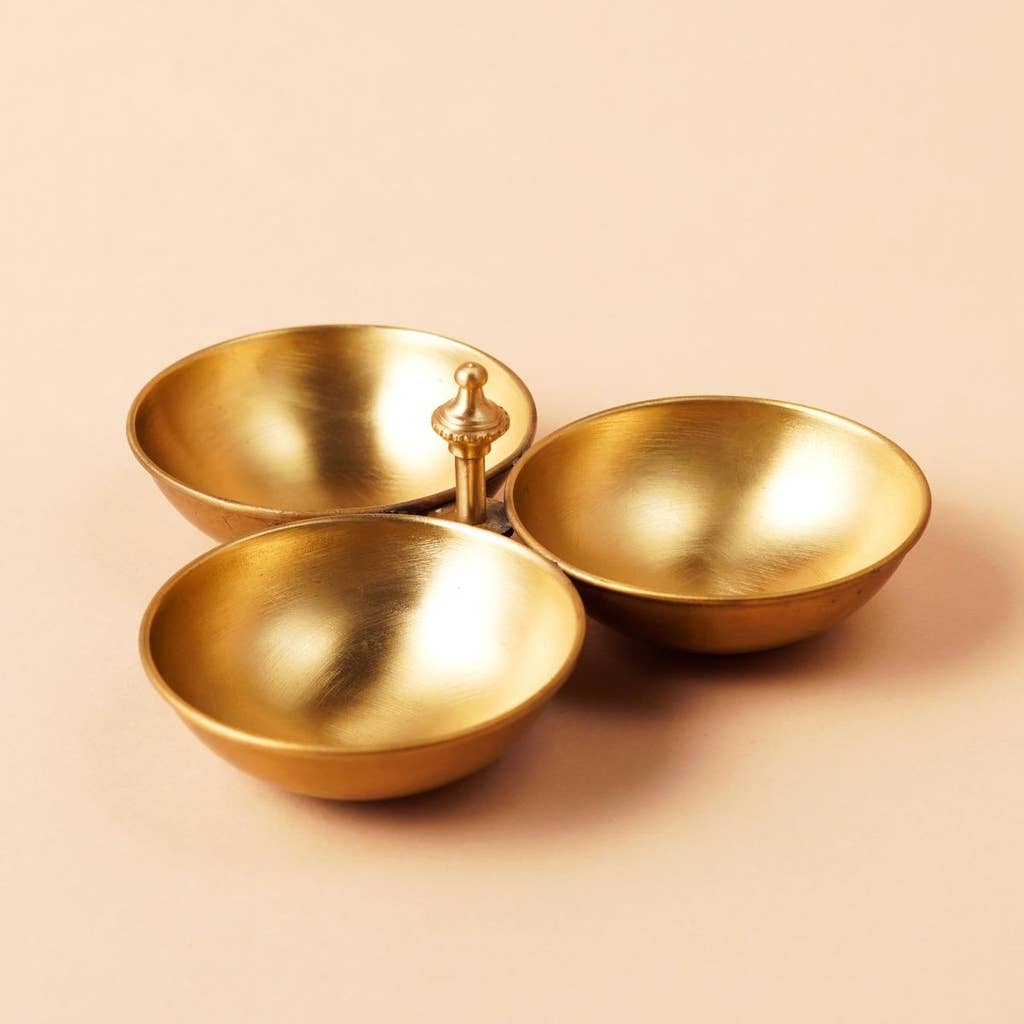 Traditional 3 Bowl Kumkum-Turmeric Holder