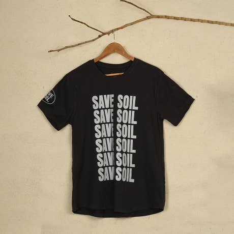 Unisex Save Soil Print (Curved Hem) Short Sleeve Organic Cotton Dark Grey T-Shirt
