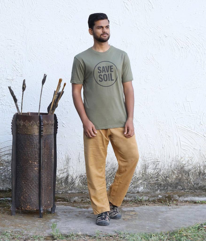 Save Soil Logo Print Short Sleeve Organic Cotton Tshirt Olive Green