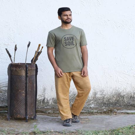 Save Soil Logo Print Short Sleeve Organic Cotton Tshirt Olive Green