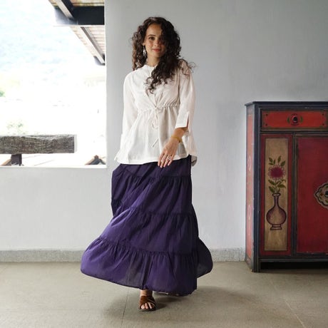 Tiered cotton long skirt - Deep Blue
