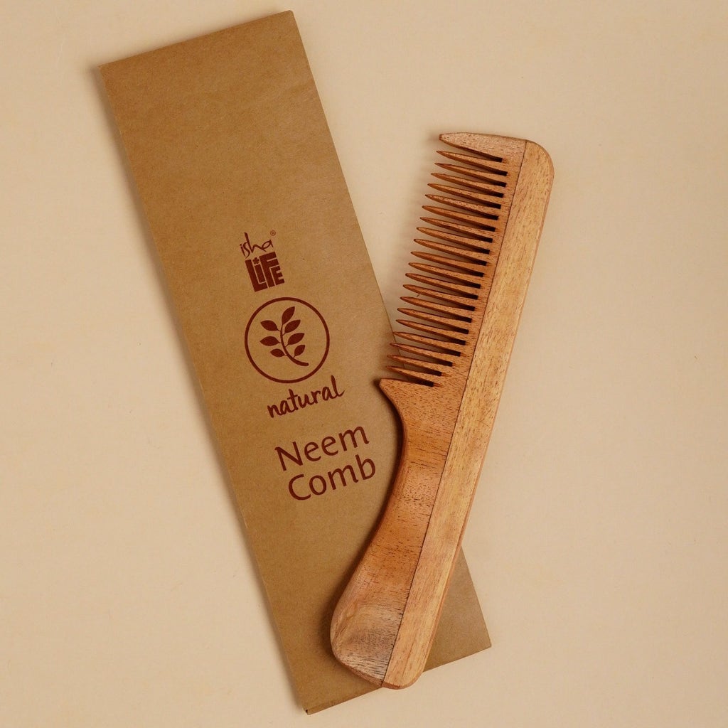 Handmade Neem Wood Comb (Handle model) - Narrow Teeth