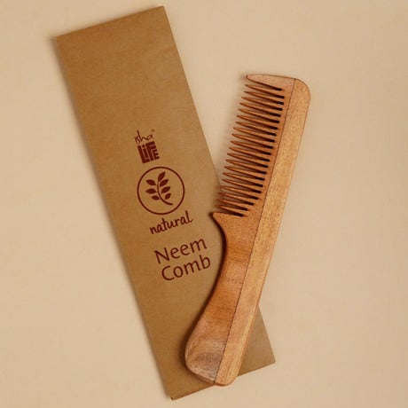 Handmade Neem Wood Comb (Handle model) - Narrow Teeth