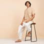 Hemp Short Sleeve Kurta for Men, Beige