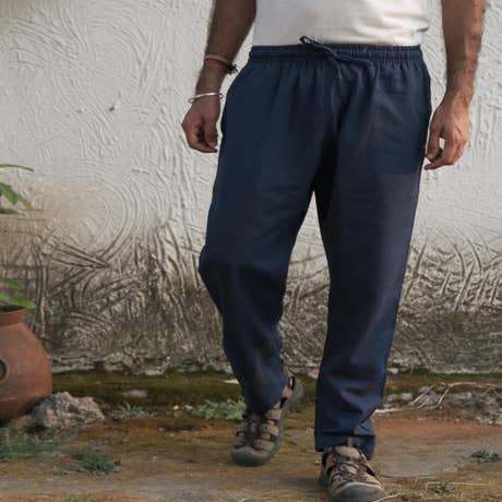 Navy Organic Cotton Relaxed Fit Pants for Men
