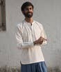 Undyed Organic Cotton Long Sleeve Kurta for Men, Khari Print