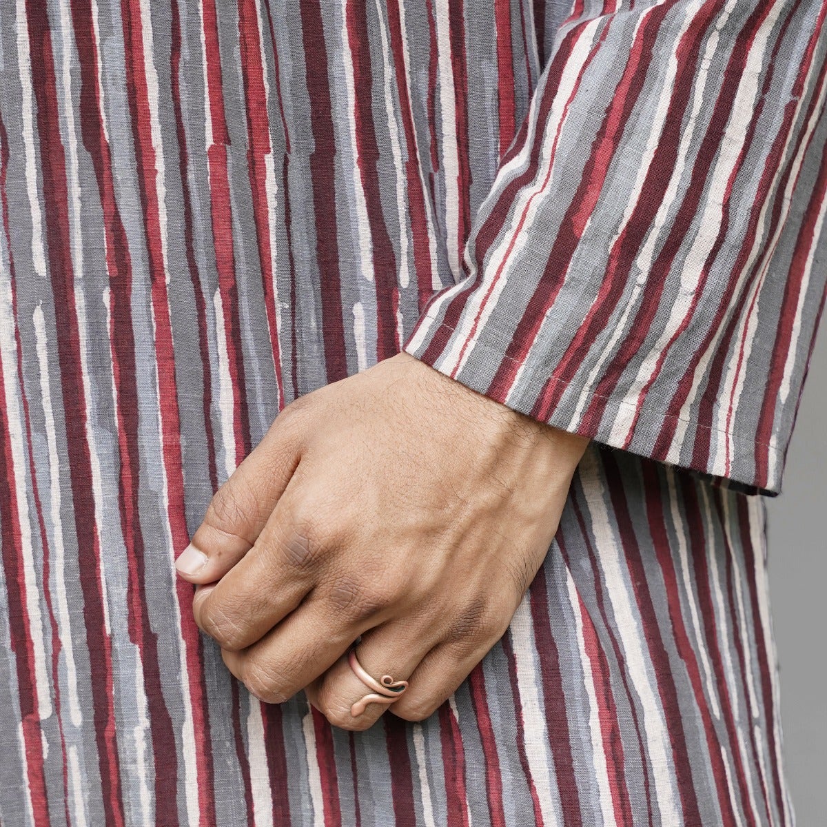 Handblock Printed Long Kurta - Multicolor Stripe